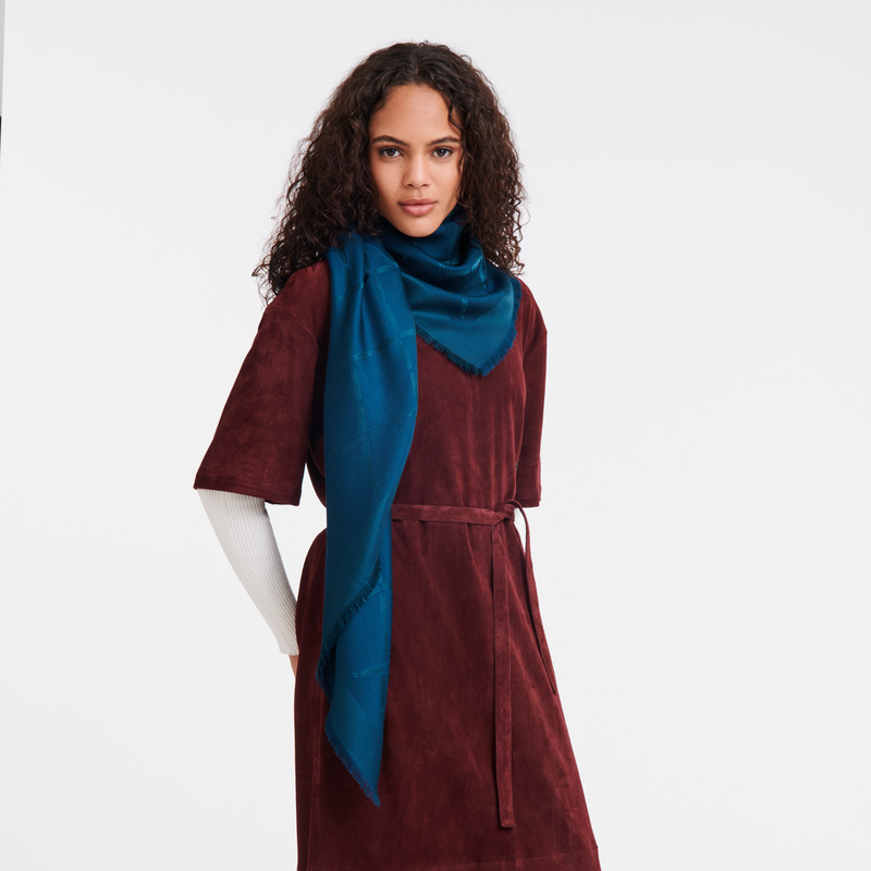 Longchamp |Le Roseau Schal, Tintenblau – Seidenmischung |Tintenblau
