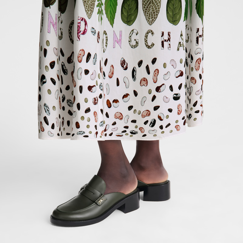 Longchamp |Epure Timeless Mules Khaki – Leder |Khaki