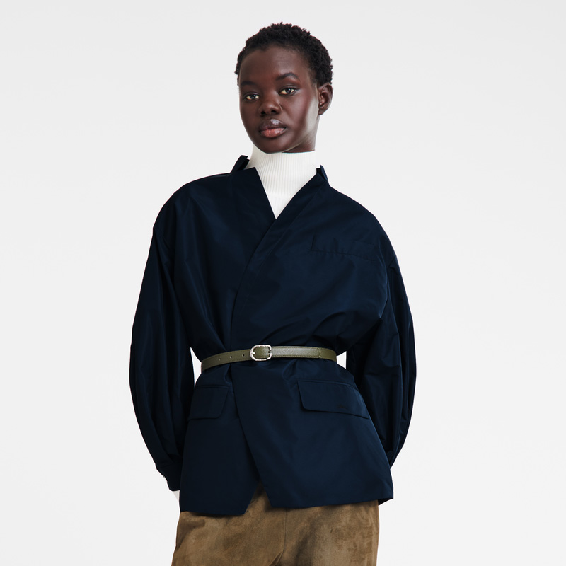 Longchamp |Kimonojacke, Marineblau – Technischer Taft |Marineblau