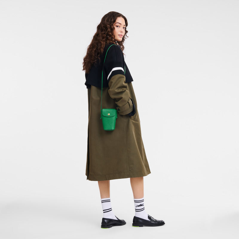 Longchamp |Pure Handyhülle mit Lederband Grün – Leder |Grün