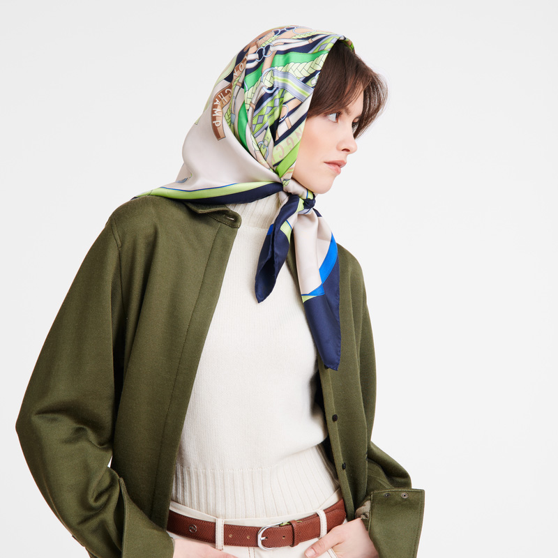 Longchamp |Tte de Cheval Seidenschal 90 Marineblau – Seide |Marineblau