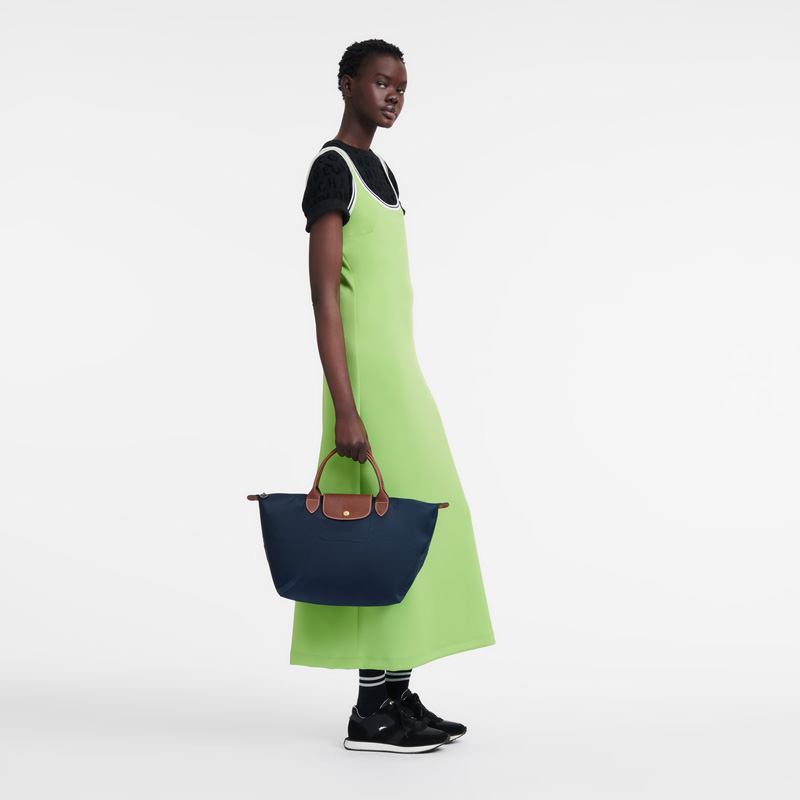 Longchamp |Le Pliage Original M Handtasche, Marineblau – Recyceltes Canvas |Marineblau