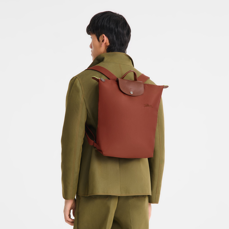Longchamp |Le Pliage Grüner M Rucksack Kastanienbraun – Canvas |Kastanienbraun