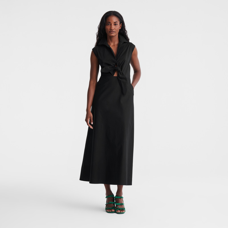 Longchamp |Langes Kleid Schwarz – Popeline |Schwarz