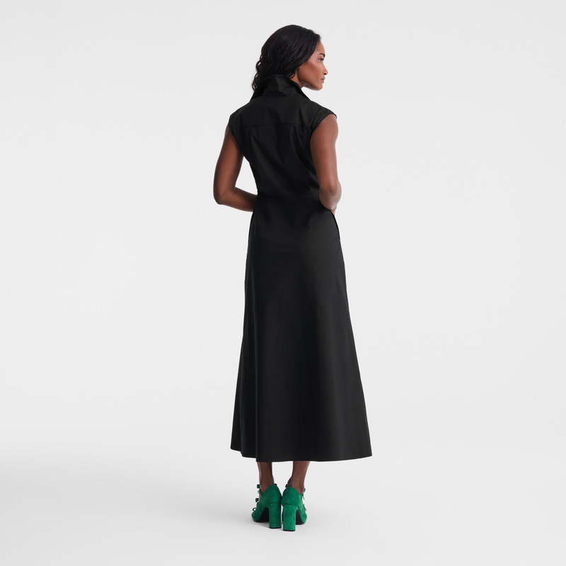 Longchamp |Langes Kleid Schwarz – Popeline |Schwarz