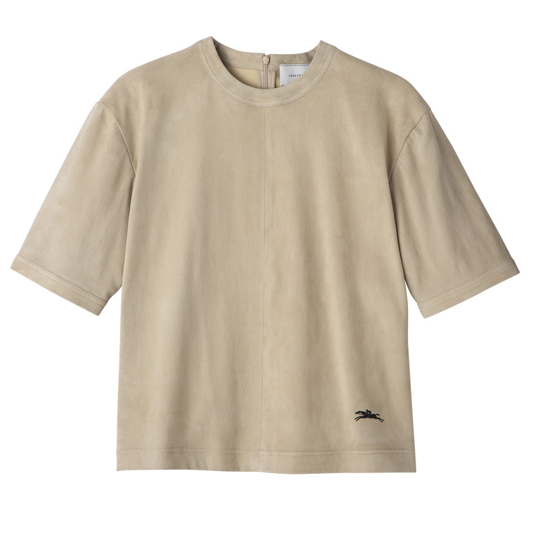 Longchamp |Kurzes Ledertop Leinen – Leder |Leinen