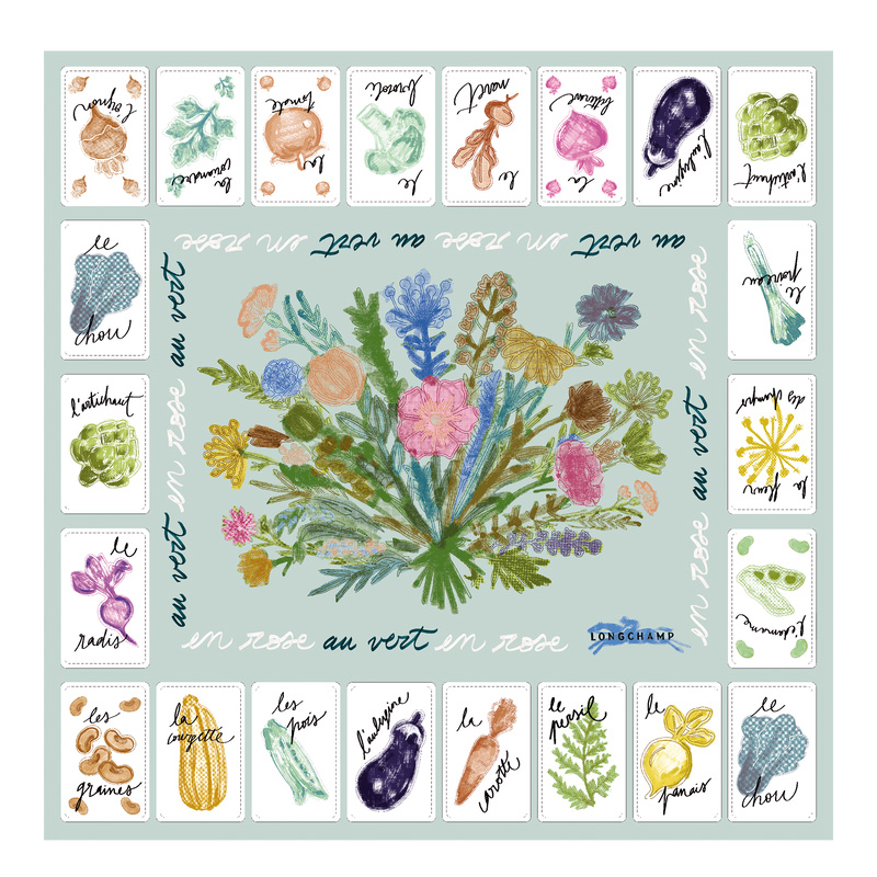 Longchamp |Rosa-grüner Seidenschal 50 Vervain – SONSTIGES |Vervain