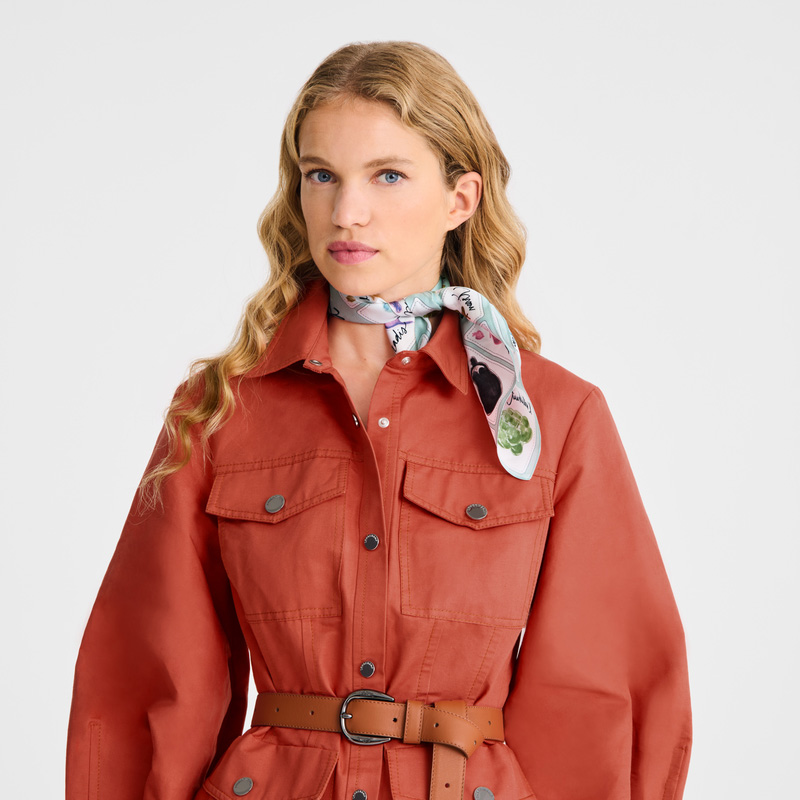 Longchamp |Rosa-grüner Seidenschal 50 Vervain – SONSTIGES |Vervain