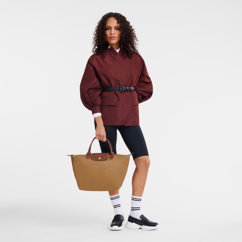 Longchamp |Le Pliage Original M Handtasche Rehbraun – Recyceltes Canvas |Rehbraun