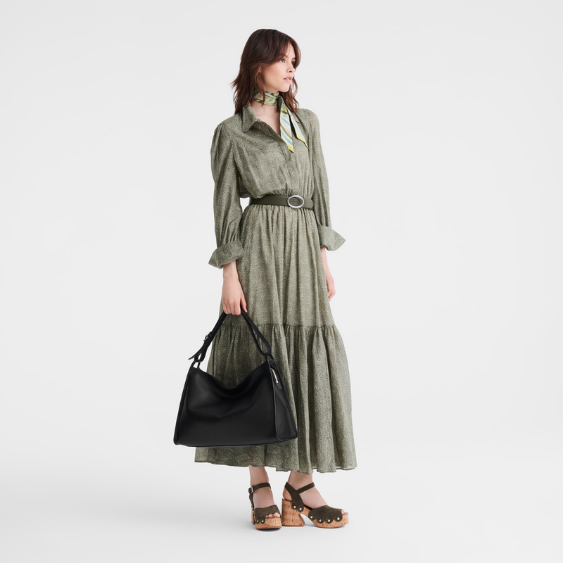 Longchamp |Le Foulonn XL Schultertasche Schwarz – Leder |Schwarz