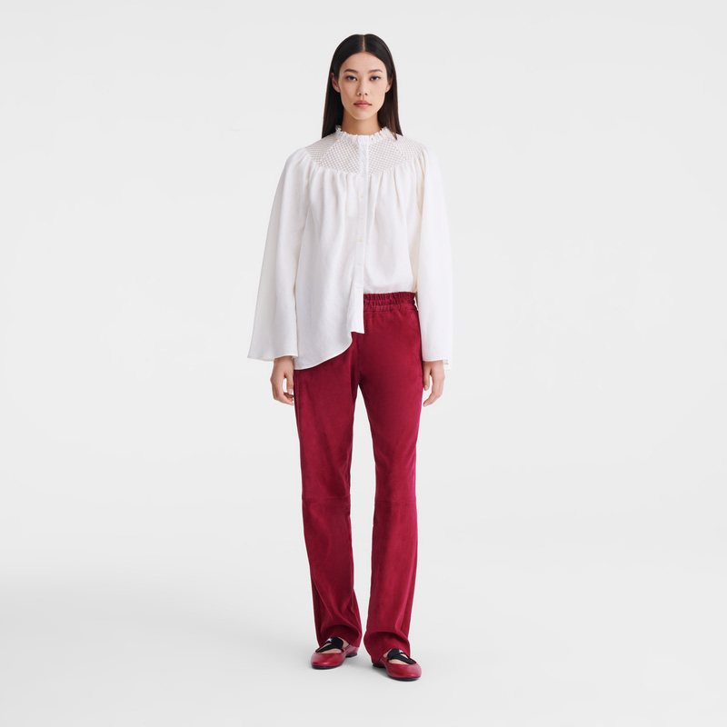 Longchamp |Bluse Ecru – Gesmokter Schleier |Ecru