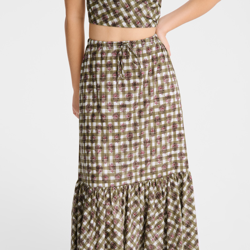 Longchamp |Langer Rock Artischocke – Schleier mit Vichy-Print |Artischocke