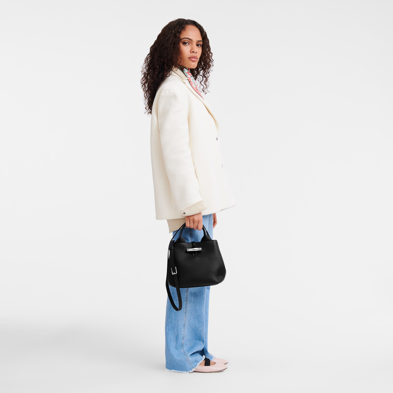 Longchamp |Le Roseau S Handtasche, Schwarz – Leder |Schwarz