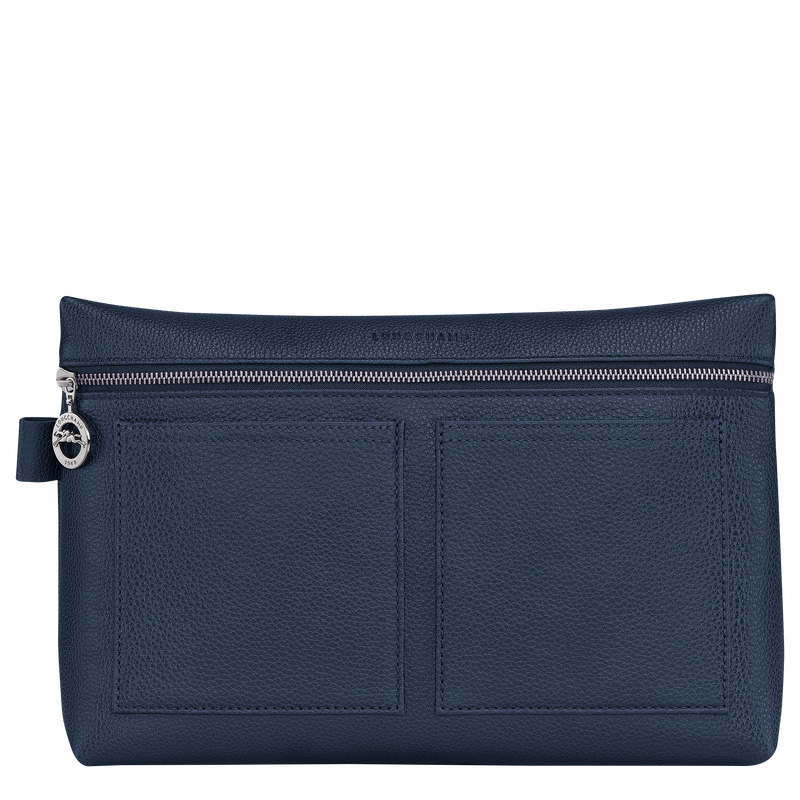 Longchamp |Le Foulonn Kulturbeutel, Marineblau – Leder |Marineblau