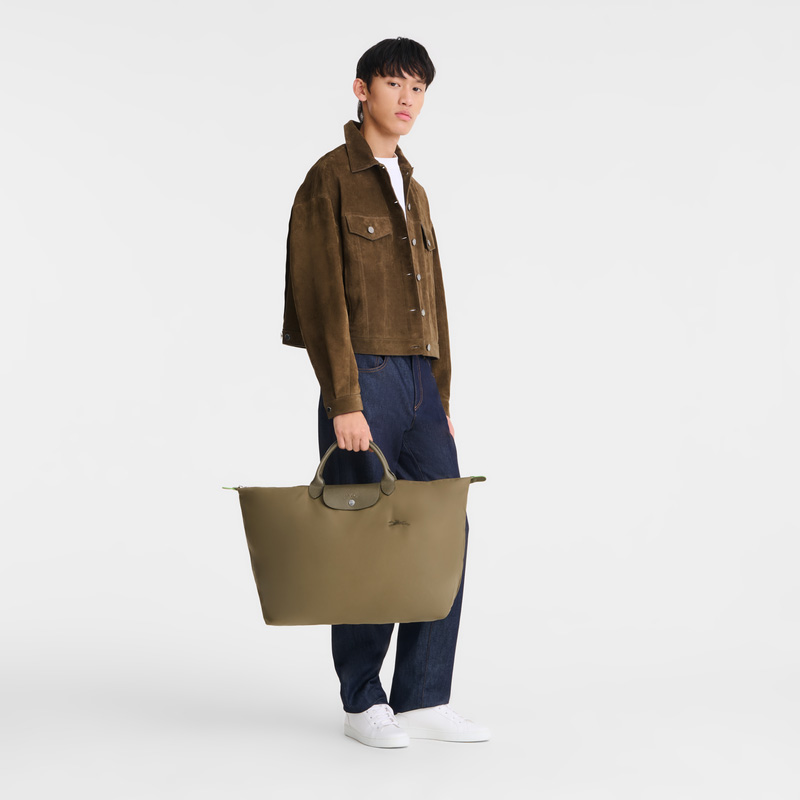 Longchamp |Le Pliage Grüne Reisetasche, Artischocke – Recyceltes Canvas |Artischocke