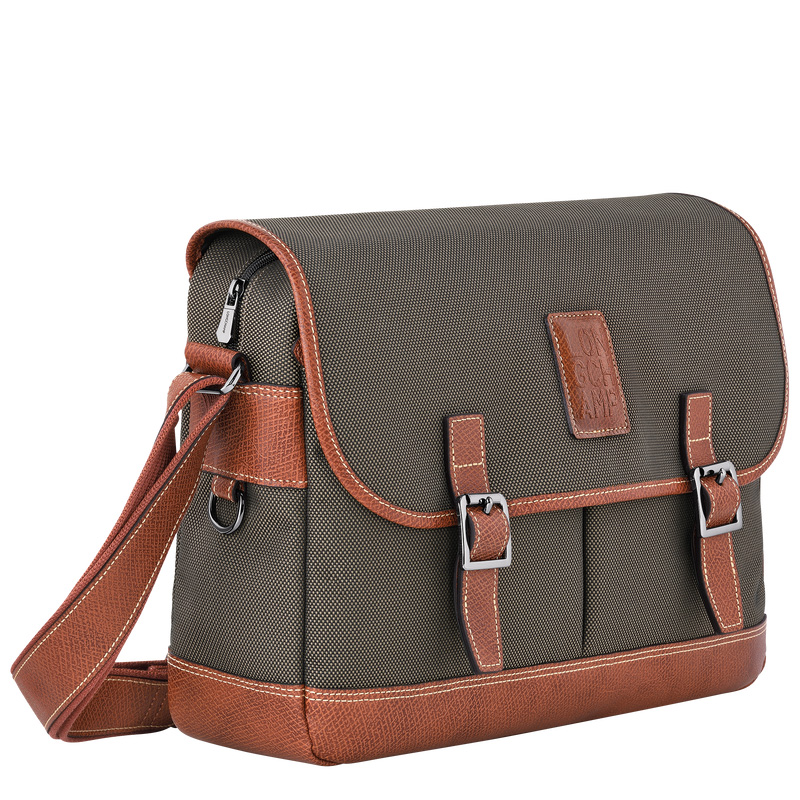 Longchamp |Boxford L Umhängetasche, Braun – Recyceltes Canvas |Braun