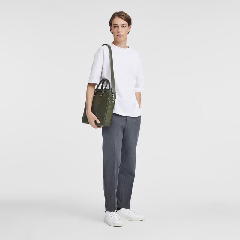 Longchamp |Le Foulonn S Aktentasche Khaki – Leder |Khaki