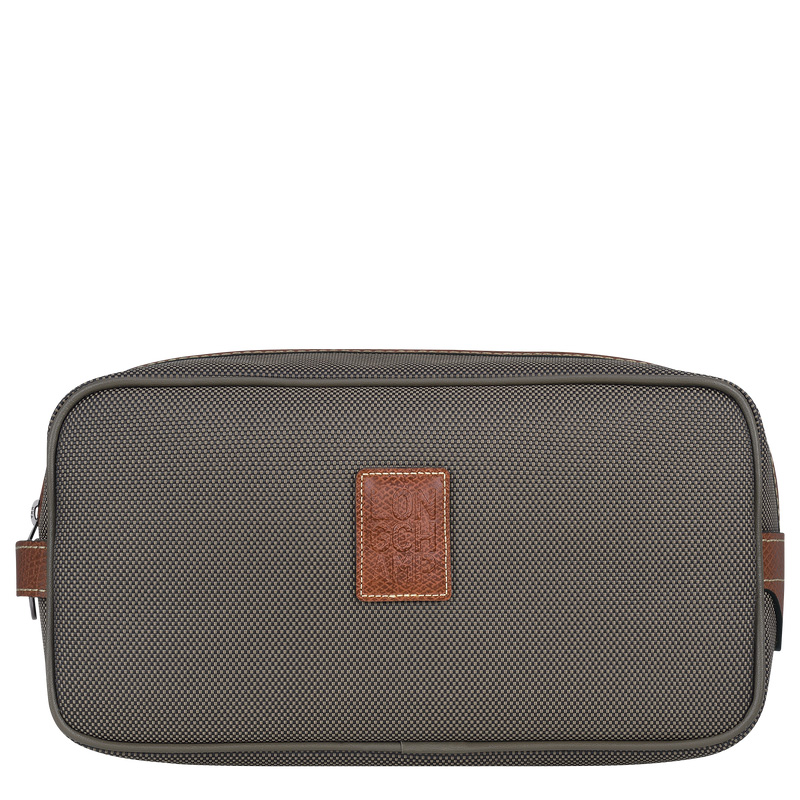 Longchamp |Boxford Kulturbeutel, Braun – Recyceltes Canvas |Braun
