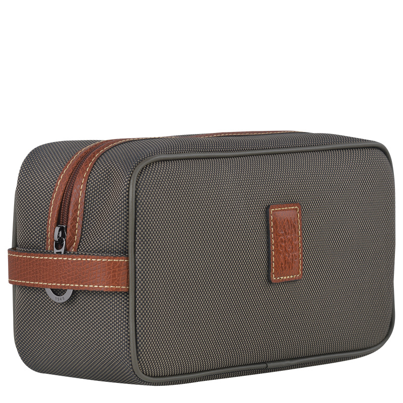 Longchamp |Boxford Kulturbeutel, Braun – Recyceltes Canvas |Braun