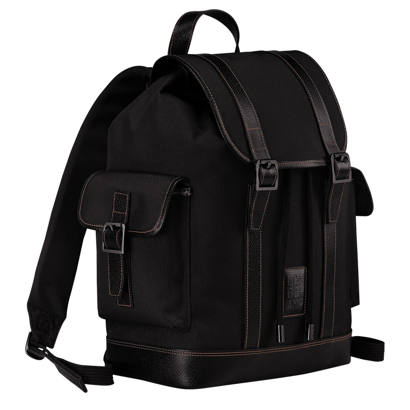 Longchamp |Boxford Rucksack, Schwarz – Recyceltes Canvas |Schwarz