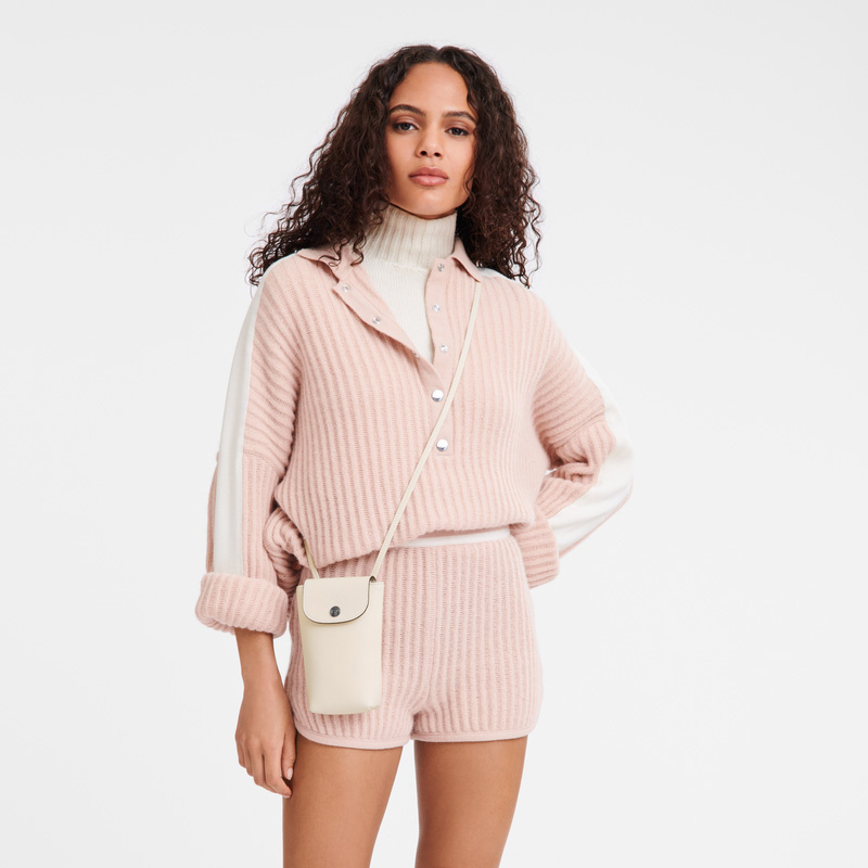 Longchamp |Le Pliage Xtra Handytasche mit Lederband, Ecru – Leder |Ecru