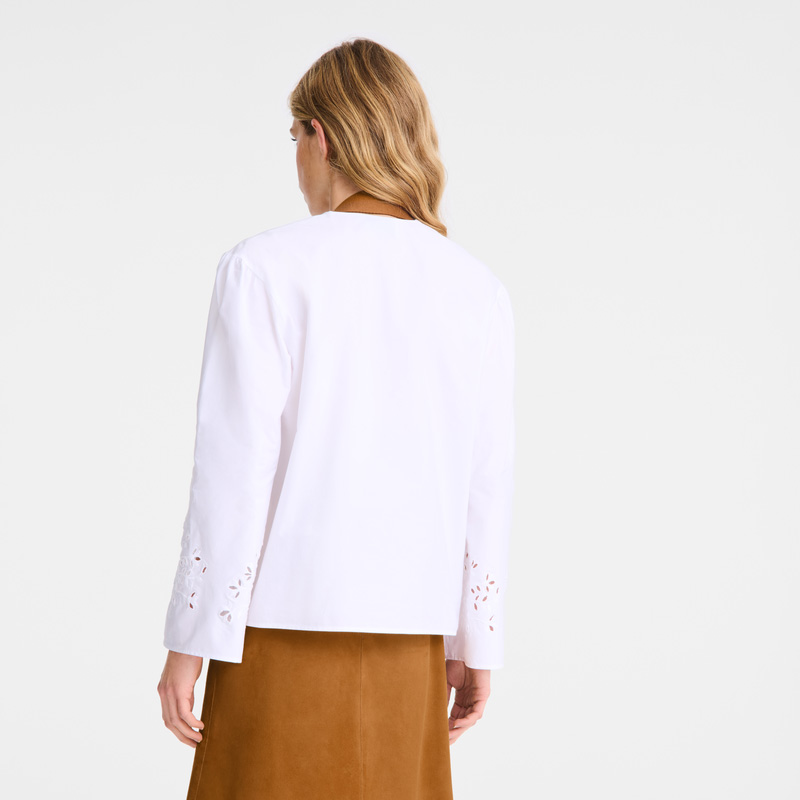 Longchamp |Bluse Weiß – Popeline bestickt |Weiß