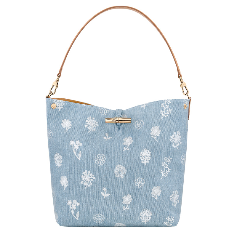 Longchamp |Le Roseau M Hobo-Tasche Himmelblau – Canvas |Himmelblau