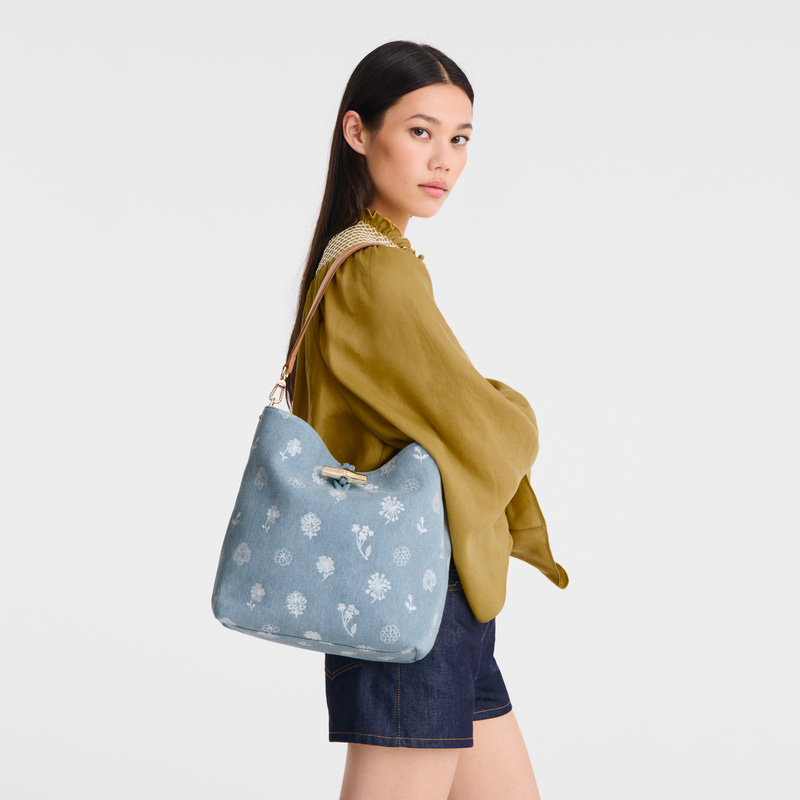 Longchamp |Le Roseau M Hobo-Tasche Himmelblau – Canvas |Himmelblau