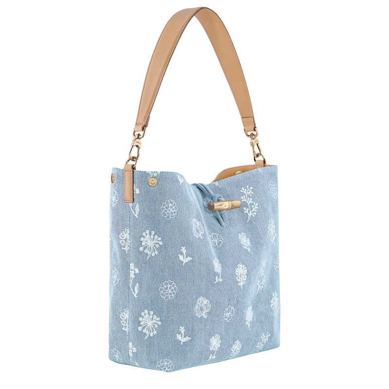Longchamp |Le Roseau M Hobo-Tasche Himmelblau – Canvas |Himmelblau