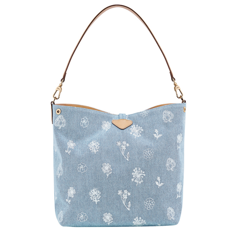 Longchamp |Le Roseau M Hobo-Tasche Himmelblau – Canvas |Himmelblau