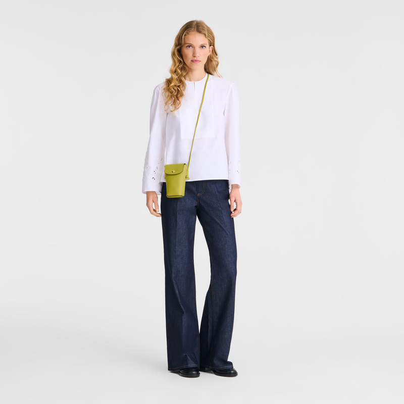 Longchamp |Pure Handytasche mit Lederband, Kiwigrün – Leder |Kiwigrün