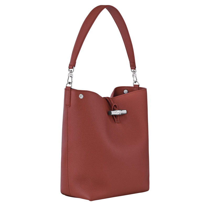 Longchamp |Le Roseau M Schultertasche Kastanienbraun – Leder |Kastanienbraun