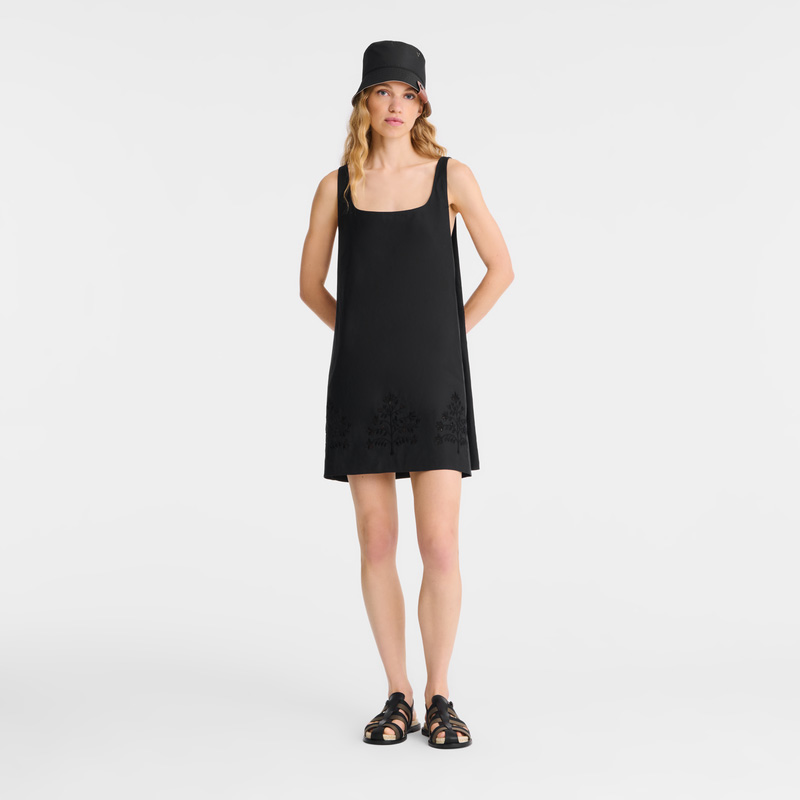 Longchamp |Schwarzes Kleid – Bestickter Canvas |Schwarz Longchamp |Schwarzes Kleid – Bestickter Canvas |Schwarz