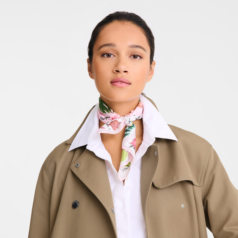 Longchamp |Rosa-grüner Seidenschal 50 Ballerina – SONSTIGES |Ballerina