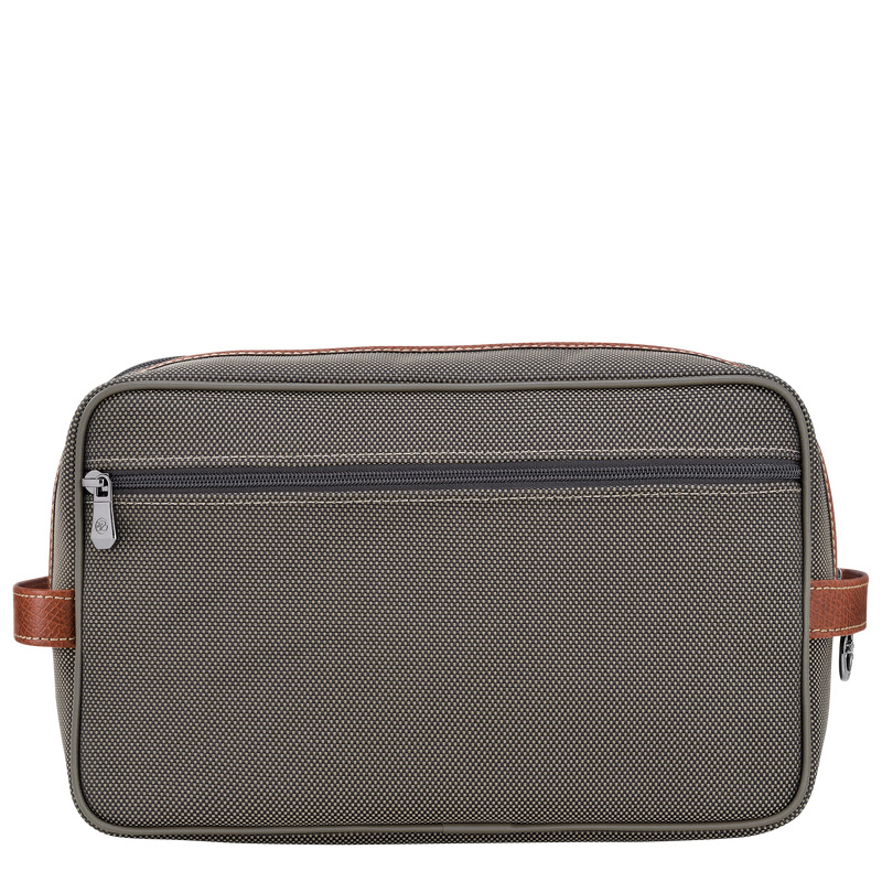 Longchamp |Boxford Kulturbeutel, Braun – Recyceltes Canvas |Braun