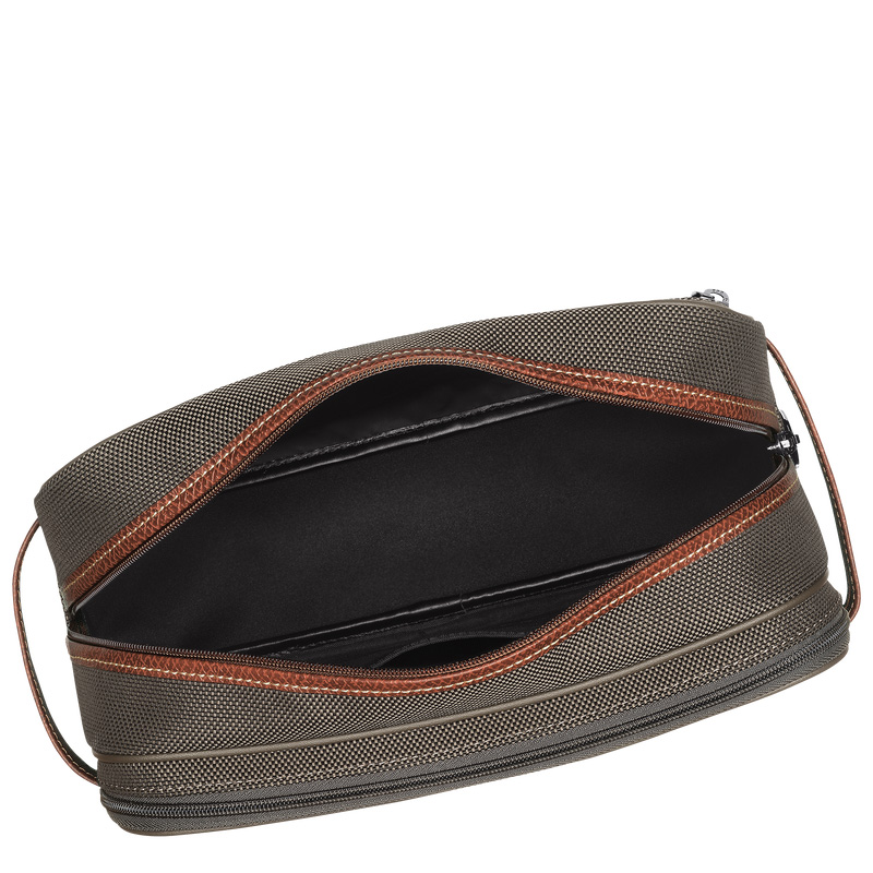 Longchamp |Boxford Kulturbeutel, Braun – Recyceltes Canvas |Braun