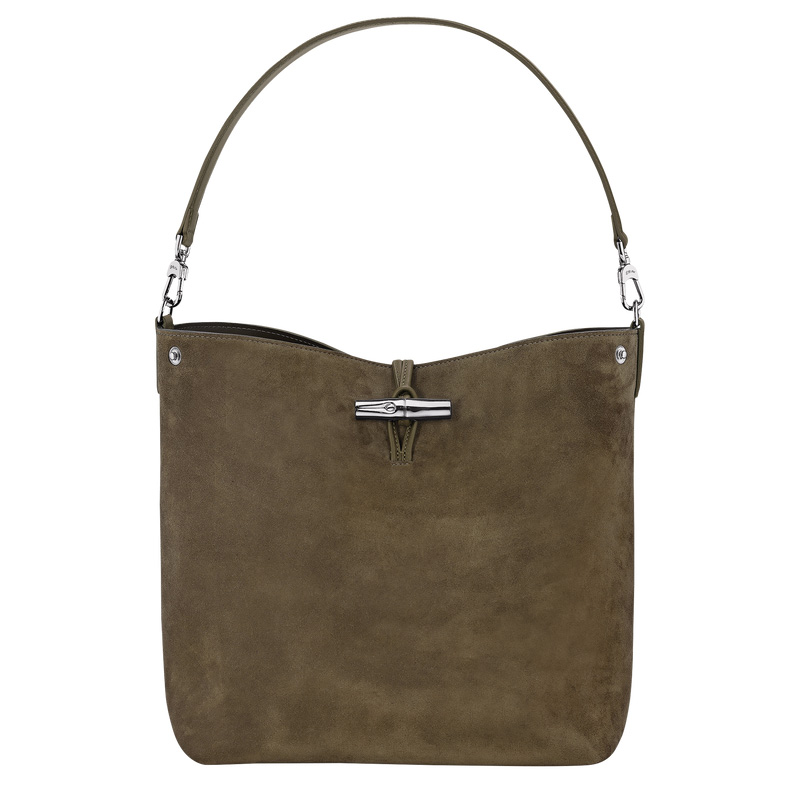 Longchamp |Le Roseau M Hobo-Tasche, Olivgrün – Leder |Olivgrün