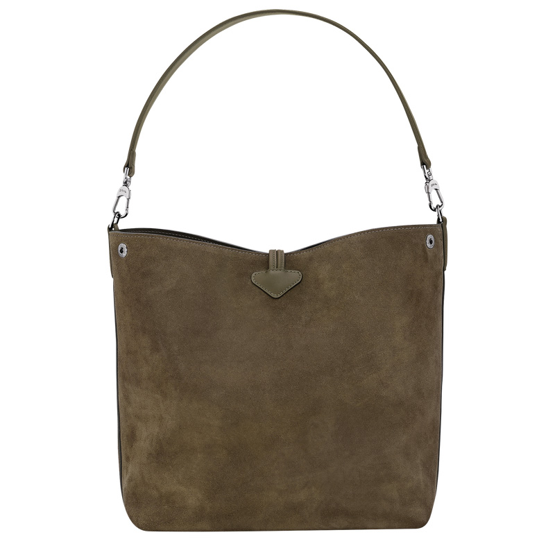 Longchamp |Le Roseau M Hobo-Tasche, Olivgrün – Leder |Olivgrün